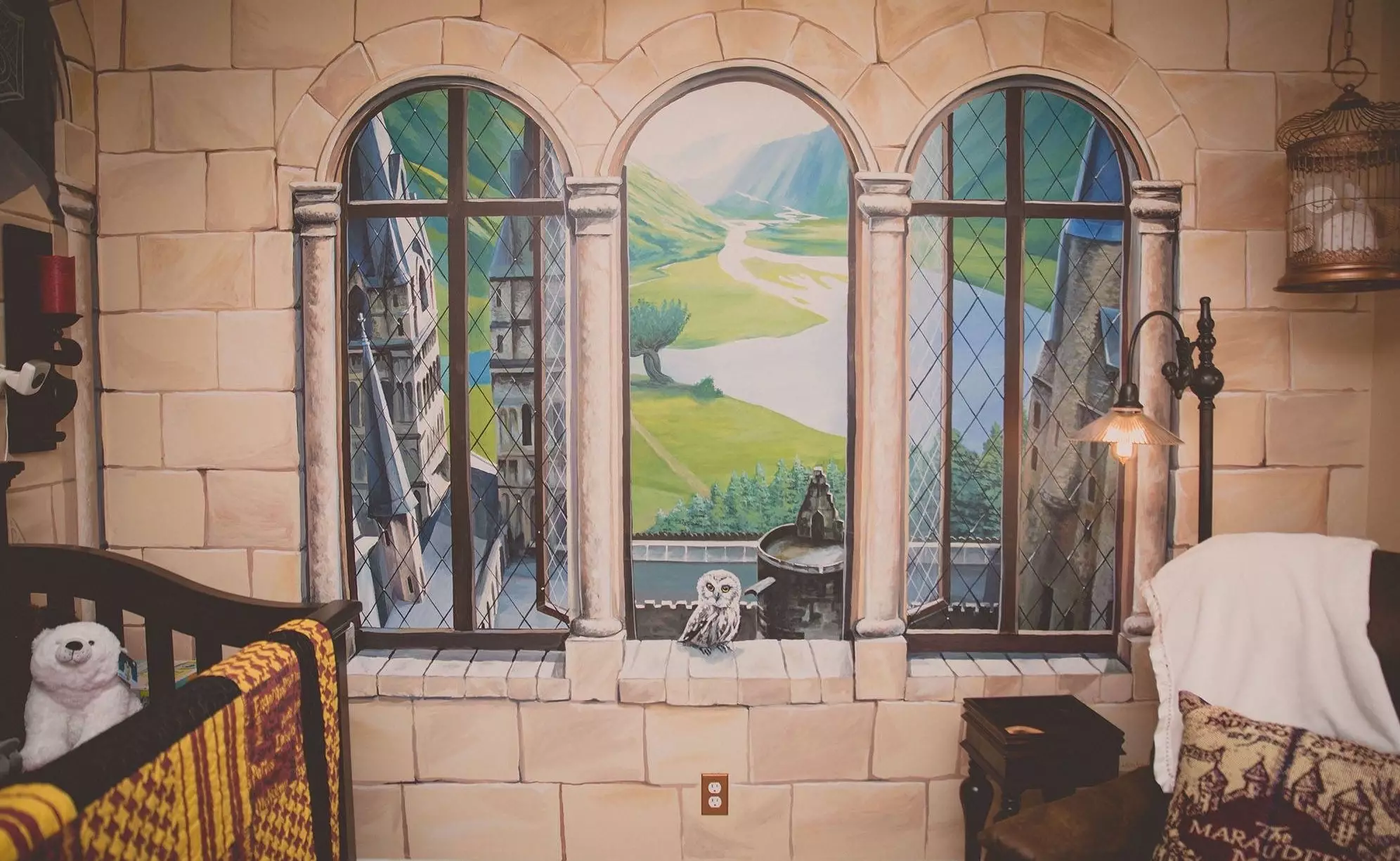 The mural by Nate Branowski brings the room to life (