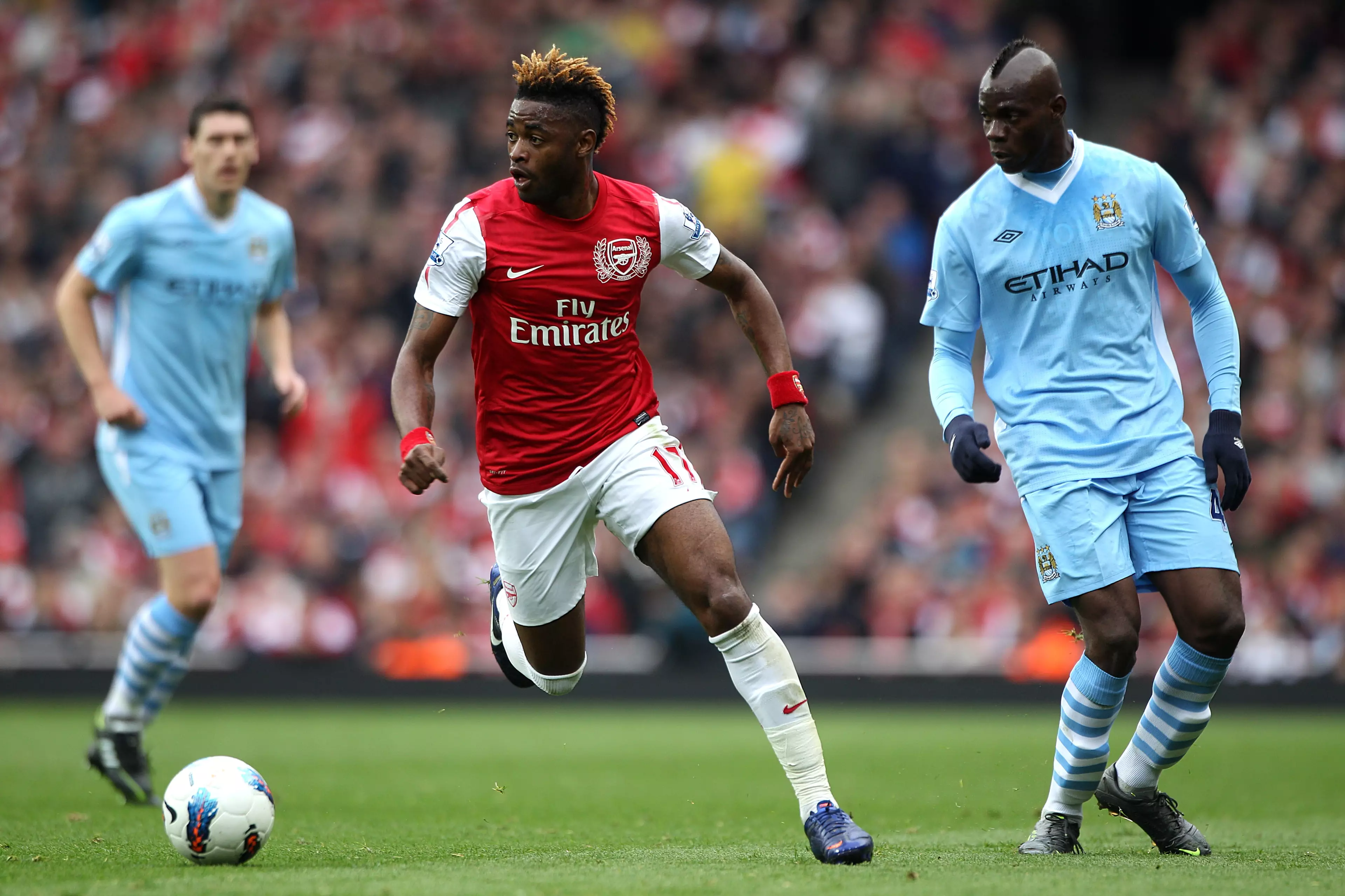 Song in action for Arsenal against Manchester City. Image: PA