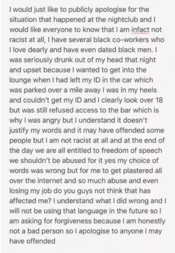The woman in question posted an apology on Instagram (
