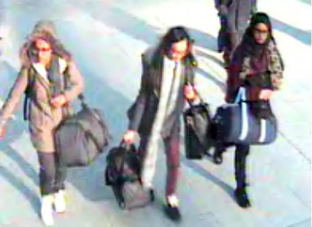 Shamima Begum captured on CCTV in 2015 on her way to the Middle East.